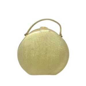 VINTAGE GIORGIO BEVERLY HILLS GOLD ROUND CLUTCH PURSE WITH SNAP CLOSURE
